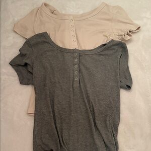 Women's pack of two Gray and Cream Button-Up Tops